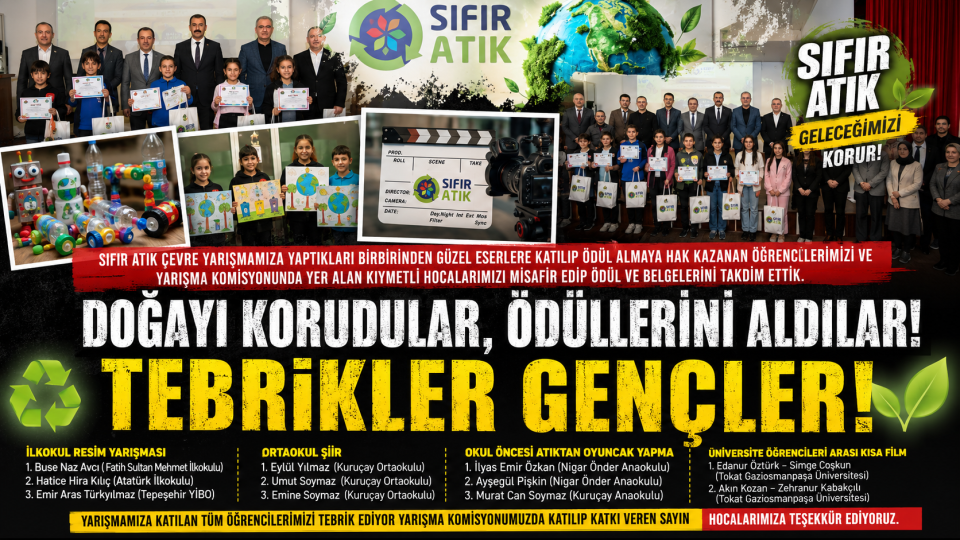 Sıfır Atık Çevre Yarışmasında başarılı öğrencilere ödül ve belgeleri takdim edildi