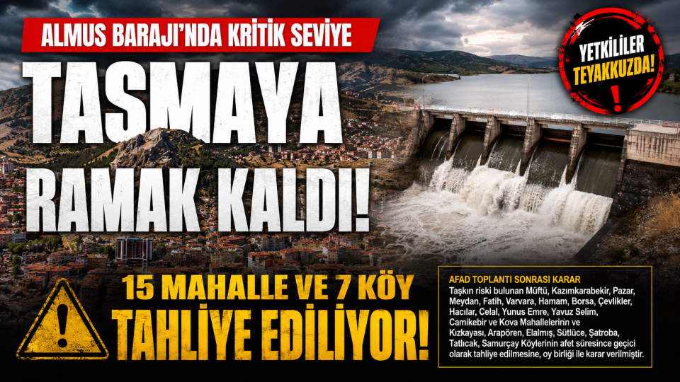 Tokat’ta Almus Barajı alarm veriyor: Taşkın riskine karşı tahliye kararı