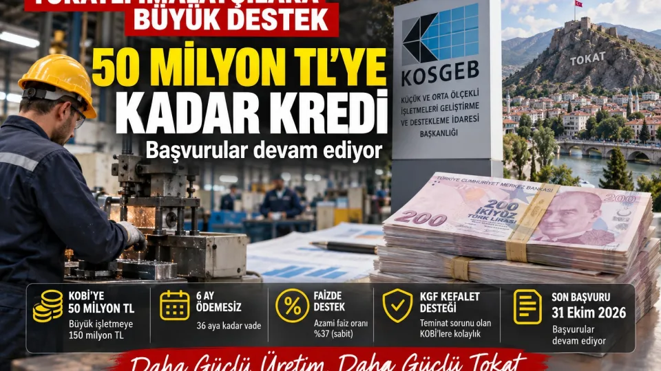 Tokatlı İmalatçıya 50 Milyon TL’ye Kadar Kredi: Başvurular 31 Ekim’de Bitiyor